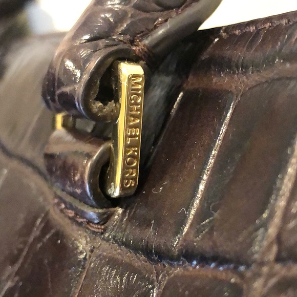 MICHAEL KORS Kellan Croc Embossed Brown Leather Satchel Crossbody Shoulder Bag - Picture 12 of 17